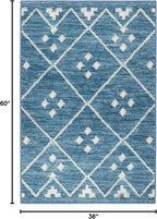 Dash and Albert Kota Machine Washable Area Rug - 3' x 5' Indigo - Diamond Accent Rug - Anti-Slip Backing, Lightweight, Machine Washable, High Traffic Areas Kitchen, Mudroom, Laundry Room