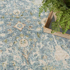 Nourison Home Astra Machine Washable Teal Beige 4' x 6' Area Rug Easy Clean, Non Shedding, Bed Room, Living Room, Dining Room, Kitchen (4' x 6')