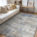 GENIMO Washable Area Rugs for Living Room, 8x10 Modern Non Slip Rugs, Low Pile Lightweight Soft Print Rug for Bedroom, Dining Room, Home Office, Denim Blue Gray