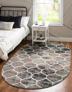 Rugs.com Lattice Frieze Collection Rug – 5' x 8' Oval Blue Multi Medium Rug Perfect for Living Rooms, Large Dining Rooms, Open Floorplans