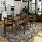 5x7 Machine Washable Area Rug for Living Room, Blue Beige Boho Vintage Floral Rug Large Non-Slip Low Pile Soft Faux Wool Carpet, Kids and Pets Friendly for Bedroom Dining Room Farmhouse Decor Rug