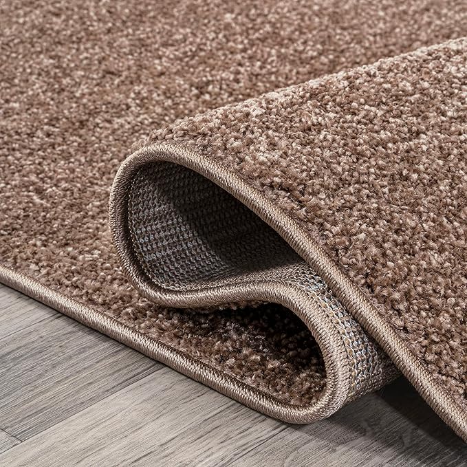 Eyely UES100J-214 Supersoft Haze Solid Low-Pile Indoor Runner Rug, Coastal, Bohemian, Minimalist, Classic, Casual for Bedroom,Kitchen,Living Room,Non Shedding,Easy-Washing, Brown, 2 X 14