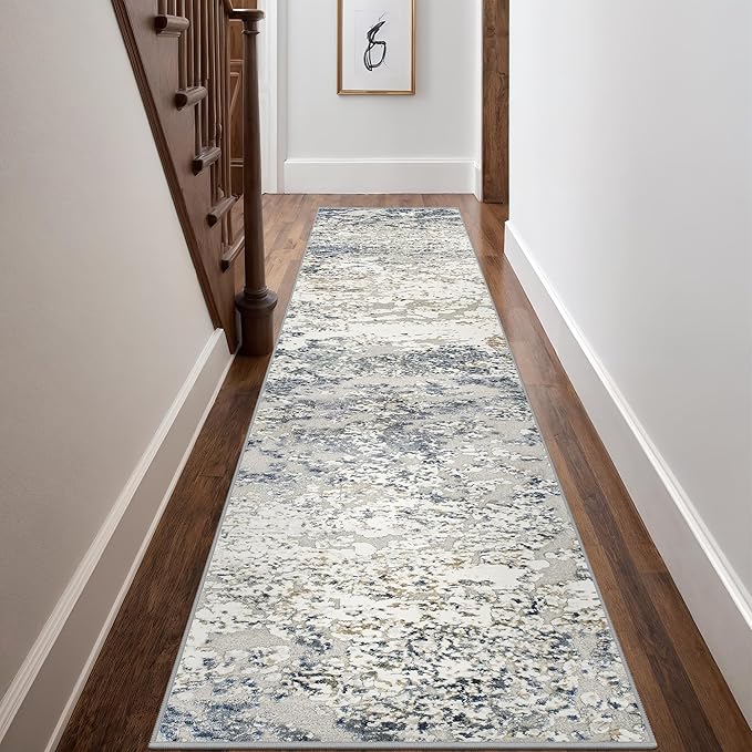 Art&Tuft 2x12 Runner Rug - Washable Runner Rugs, Non-Slip Runner Rug for Hallway, Low-Pile 2x12 Rug Runner Kitchen Laundry Room Rug Throw Carpet for Entrance Bedroom Living Room, Blue