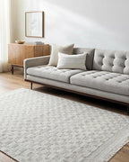 Mark&Day Wool Rugs, 9x12 Clinten Solid and Border Light Gray Checkered Rug, Grey Ivory Carpet for Living Room, Bedroom or Kitchen (8'10" x 12')
