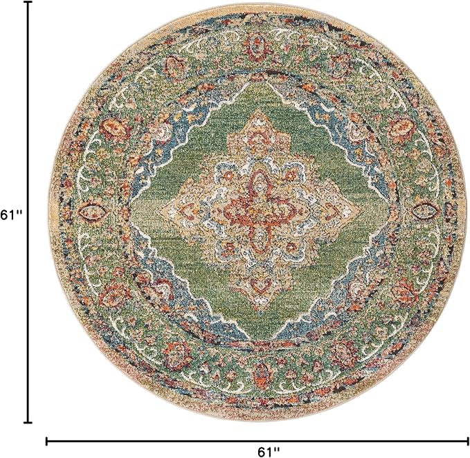 Unique Loom Isabella Collection Area Rug - Rossellini (5' 1" Round, Green/ Blue)