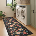 DUKINO Runner Rug, 2x7 Boho Kitchen Rug for Hallways with Low Pile Design, Washable Non Slip Backing Soft Floral Runner for Kitchen, Hallway, Entryway, Bedroom, Laundry, Black