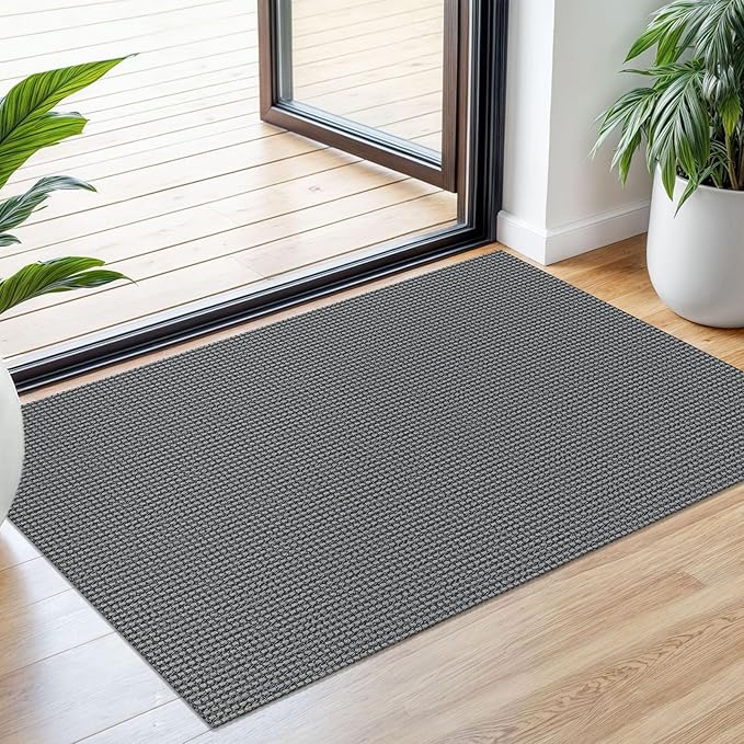 Small Braided Rugs 2x3 Ft Area Rugs for Entryway Boho Washable Rug Non Slip Rubber Backed Throw Rugs Woven Door Mat Indoor Entrance Front Door Rugs for Foyer Kitchen, Dark Grey/Grey