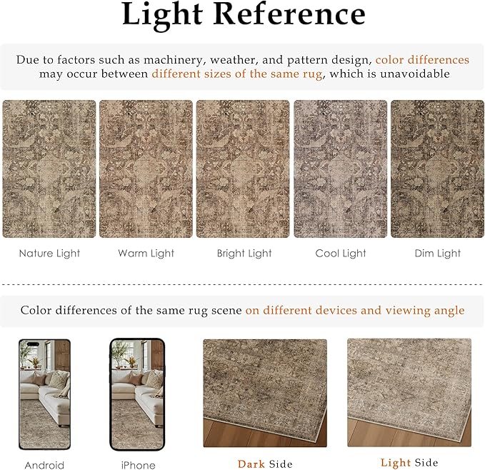 9x12 Rust Brown Area Rug for Living Room Bedroom Neutral Soft Non Slip Rug Low Pile Vintage Distressed Large Carpet for Dining Room Nursery Office Indoor