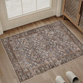 HUGEAR 2x3 Small Rug Machine Washable Area Rug Tradition Brown Entryway Rugs Entrance Door Mat Indoor Accent Rugs Floral Low Pile Carpet Distressed Throw Rug Kitchen Bedroom Office Non Slip