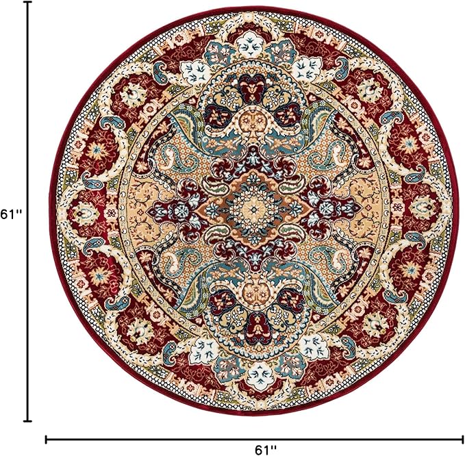 Unique Loom Narenj Collection Area Rug - Glasgow (5' 3" Round Burgundy/Blue)