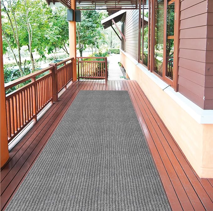 Ottomanson 2'7" x 23' Hallway Runner with Scraper Pile - Extra Durable Non-Slip Rug Mat for Indoor & Outdoor Use - Ideal for Kitchen, Entryway & Garage - High-Traffic Carpet, Gray
