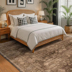 Brown Rug for Living Room 10x12 - Large Vintage Western Eclectic Unique Neutral Taupe, Washable Low Pile Non-Slip Area Rug for Dining Under Table, Bedroom Under Bed, Home Office