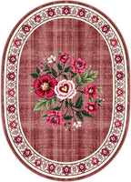 Retro Country Distressed Burgundy Green Florals Texture Bordered Rugs 2x3 for Living Room Bedroom Dining Room Soft Washable Non Skid Area Rug Guestroom Kitchen Doormats Rustic Indoor Oval Carpet
