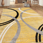Rugshop Wavy Circles Design Area Rug, Fade-Resistant Carpet for Living Room, Bedroom, or Dining Room, Grand Room,Open Spaces Yellow, 8'8" x 12'
