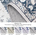 Bavni Rugs for Living Room, Floral Non Slip Machine Washable Rug, Neutral Low Pile Lightweight Rug for Dining Room Bedroom, Thin Durable Farmhouse Vintage Tree Blue 6x9 Rugs