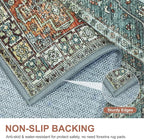 Bavni Runner Rug 2x10 Kitchen Rugs for Hallways Entryway, Washable Vintage Print Carpet, Ultra-Thin Chenille Low Pile Lightweight Rug with Non Slip Backing, Light Red/Blue