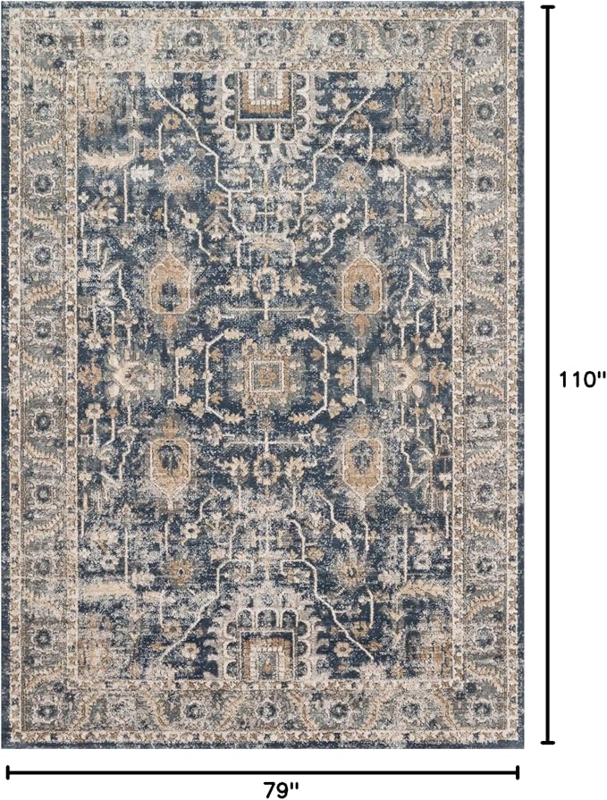 Loloi Teagan Collection TEA-03 Denim/Pebble 6'-7" x 9'-2" Area Rug, Large, Soft Neutral Rug, High-Traffic for Living Room, Bedroom, Home Office, Dining Area