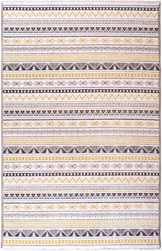 Alfa Rich 3x10 Yellow Gray White Washable Area Rugs for Living Room Hallway Kitchen Cotton Runner