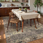 Washable Area Rug 5' x 7' Vintage Traditional Persian Mat - Foldable Distressed Non-Slip Machine Washable Carpet for Living Room Bedroom Kitchen Home Decor - Umber and Slate