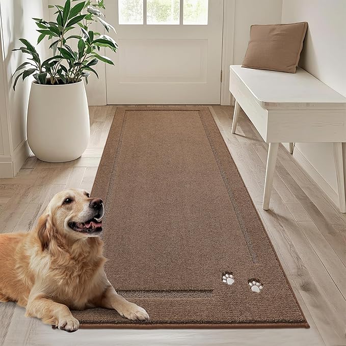 BEQHAUSE Dog Door Mat for Muddy Paws 32"x70" Dirt Trapper Absorbent Doormat Non Slip Entryway Rugs Washable Stain Resistant Welcome Floor Mat Soft Low-Profile for Front Back Door, Brown