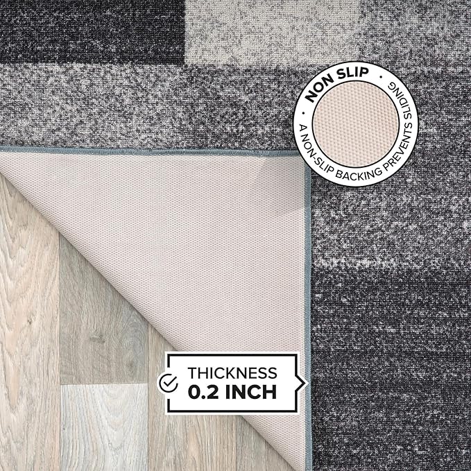 Rugshop Gray Modern Geometric Boxes Non-Slip Area Rug Non-Shedding for Living Room, Bedroom and Dining Area, 10' x 14'