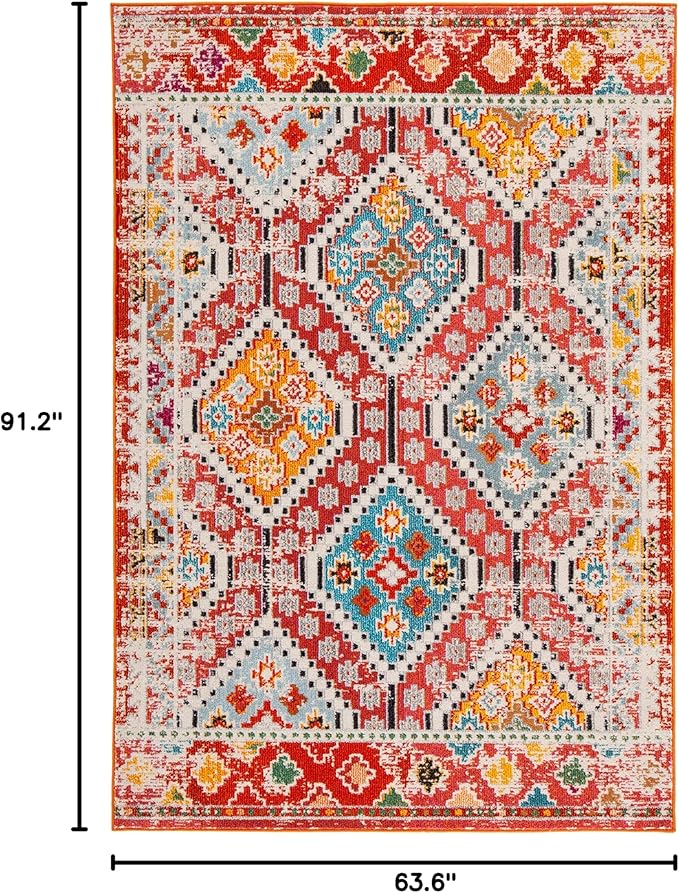 SAFAVIEH Madison Collection Area Rug - 5'3" x 7'6", Rust & Pink, Boho Diamond Distressed Design, Non-Shedding & Easy Care, Ideal for High Traffic Areas in Living Room, Bedroom (MAD418Q)