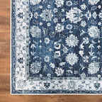Bloom Rugs Washable Non-Slip 2' x 3' Rug - Dark Blue Traditional Bordered Area Rug for Living Room, Bedroom, Dining Room, and Kitchen - Exact Size: 2' x 3'