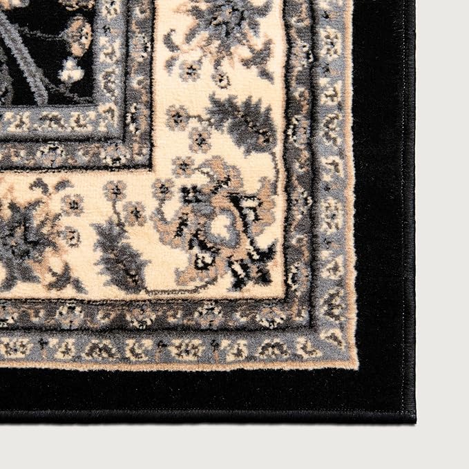 Rugs.com Yasmin Collection Rug – 10 Ft Runner Black Medium Rug Perfect for Hallways, Entryways