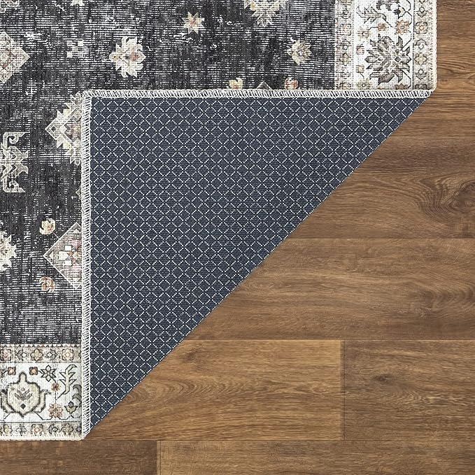 Bloom Rugs Washable Non-Slip 10x14 Rug - Black/Ivory Traditional Oriental Area Rug for Living Room, Bedroom, Dining Room, and Kitchen - Exact Size: 10' x 14'