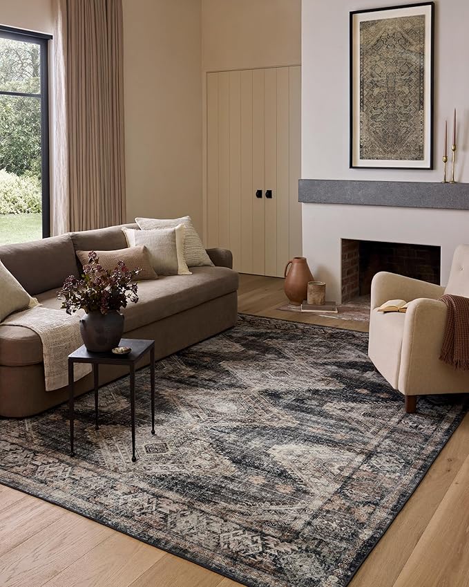 Loloi Amber Lewis Josie Collection JOS-04 Ink/Earth 5'-0" x 7'-6", .13" Pile Height, Low Profile, Machine Washable, Accent Rug
