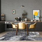 Abstract 5x7 Area Rugs: Modern Washable Rug for Living Room Bedroom Dining Room Indoor - Thin Low Pile Non-Slip Large Carpet - Black Gold
