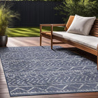Beverly Rug Waikiki Indoor Outdoor Rug 5x7, Washable Outside Carpet for Patio, Deck, Porch, Trellis Area Rug, Water Resistant, Blue - White