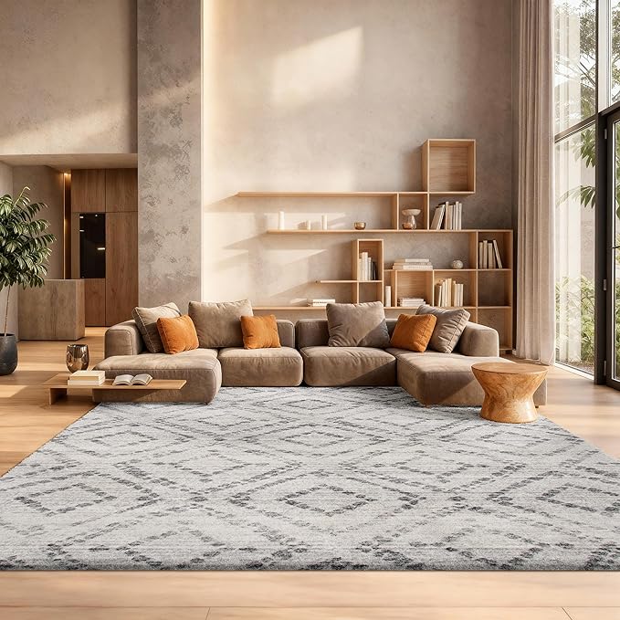 SAFAVIEH Adirondack Collection Area Rug - 10' Square, Light Grey & Grey, Modern Diamond Distressed Design, Non-Shedding & Easy Care, Ideal for High Traffic Areas in Living Room, Bedroom (ADR131C)