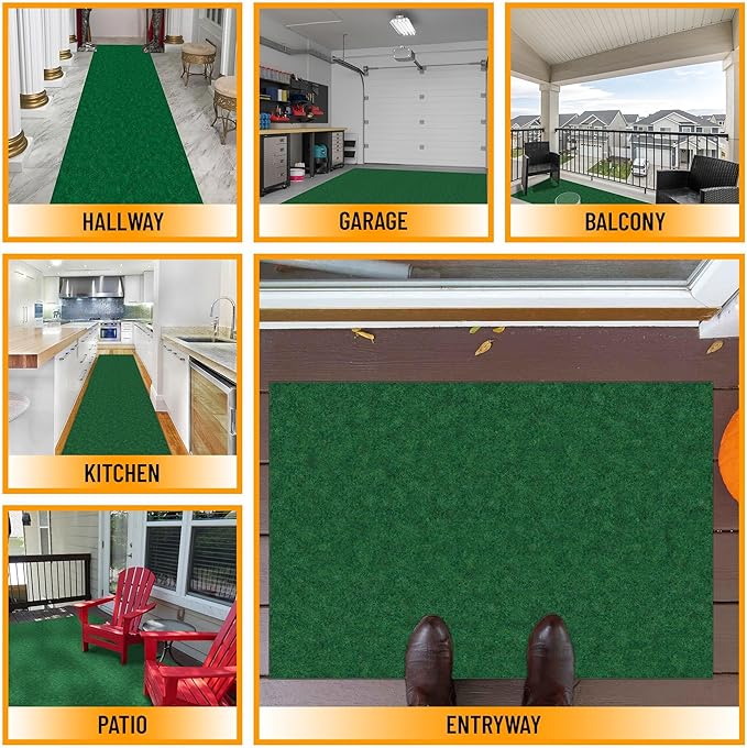 Ottomanson 2'7" x 29' Hallway Runner with Scraper Pile - Extra Durable Non-Slip Rug Mat for Indoor & Outdoor Use - Ideal for Kitchen, Entryway & Garage - High-Traffic Carpet, Green