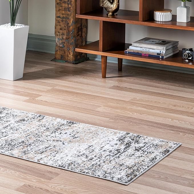 Rugs.com Leipzig Collection Rug – 8 Ft Runner Beige Low-Pile Rug Perfect for Hallways, Entryways