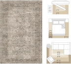 FMFUNCTEX 9x12 Washable Area Rug Vintage Neutral Distressed Large Taupe Non Slip Carpet for Living Room Bedroom Soft Low Pile Indoor Mat Retro Floral Throw Rug for Dining Room Kitchen Office Nursery