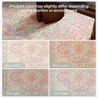 Kokia 9x12 Washable Area Rugs Blossom Pink with Vintage Orient Design, Soft Rug for Living Room or Bedroom, Non-Slip Low Pile Stain Resistance Features, Distressed Medallion Pattern