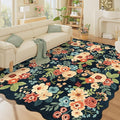 DUKINO 8x10 Area Rug, Floral Washable Rugs for Living Room with Non Slip Backing & Non-Shedding, Lightwight Low Pile Boho Design Large Carpets for Bedroom, Living Room, Dining Room, Navy Blue