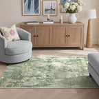 GENIMO 3x5 Rug for Entryway Washable Area Rug, Modern Abstract Small Rugs for Entrance Living Room, Bedroom Beside Rugs, Non-Slip Low Pile Lightweight Soft Carpet, Light Green