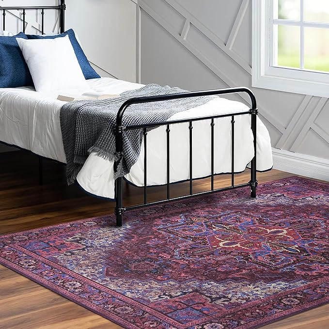 Fame Rugs Turkish Rug. Washable Vintage Oriental Antique Inspired Traditional Doormat Small Modern Area Rugs Luxury Entryway Entry Bedroom Bathroom Kitchen (398RR, 2'5 x 13'1)