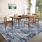 Area Rug 9x12 Washable Rug, Vintage Boho Medallion Rugs Non-Slip Soft Low Pile Large Distressed Rug Indoor Retro Carpet for Living Room Bedroom Dining Room Home Office (Blue, 9'x12')