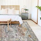Area Rug 4x6 Washable Rug Taupe Vintage Traditional Floor Cover Foldable Thin Retro Accent Indoor Distressed Non Slip Carpet Floral Print Mat Bedroom Living Room Bathroom