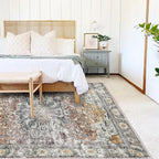 Area Rug 5x7 Washable Rug Brown Vintage Traditional Floor Cover Foldable Thin Retro Kitchen Accent Indoor Distressed Non Slip Carpet Bedroom Living Room Bathroom
