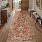 Tangsoo Boho Hallway Runner Rug 2.6x10 Washable Runner Rug for Hallways, Non Slip Vintage Soft Low Pile Long Rug Runner, Oriental Terracotta Carpet Runners for Kitchen Bedroom Entryway Living Room