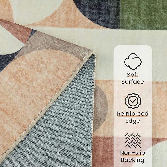 Modern Runner Rug 2x6 Washable Rug Runners for Hallway Kitchen,Long Rugs for Bedroom Entryway Bathroom,Non Slip Retro Rust Orange Geometric Floor Carpet