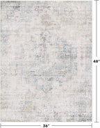 Washable Light Blue Rugs for Entryway Indoor - 3x4 Throw Rug for Large Kitchen, Bedroom Bedside, Bathroom, Mudroom, Mordern Abstract Medallion Décor, Non Slip Low Pile Fade Resistant
