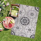 CAMILSON Indoor Outdoor Rug 10x14 Bohemian Medallion Floral Area Rugs for Indoor and Outdoor Patios Easy-Cleaning Non-Shedding Living Room Garden and Kitchen Washable Outside Carpet (10 x 14 / Gray)