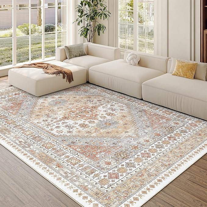 zesthome 4x6 Rug - Stain Resistant Washable Rug, Anti Slip Backing Rugs for Living Room, Foldable Vintage Small Area Rugs(Orange,4'x6')