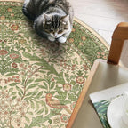 4ft Round Area Rugs for Living Room, Washable Floral Circle Rug Non Slip Low Pile, Vintage Boho Botanical Birds Throw Carpet for Farmhouse, Bedroom, Dining Room, Retro Pink/Green