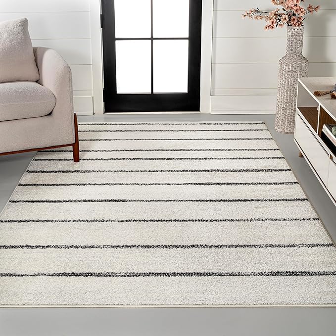 JONATHAN Y Williamsburg Minimalist Stripe Cream/Black Indoor Area Rug, 8x10, Contemporary, Modern, Easy-Cleaning for Living Room, Bedroom, Kitchen, Pet Friendly, Non-Shedding (MOH201D-8)